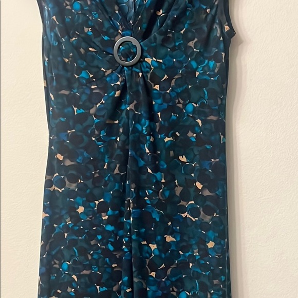 White House Black Market Blue Ruched Midi Dress length 44” pit to pit 20” - Picture 6 of 11